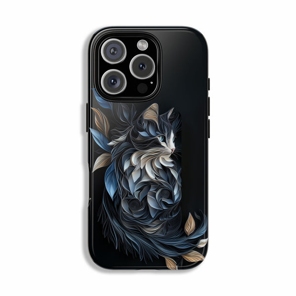 iPhone Case -  Black Cat Papper Quilling Style Tough Case for iPhone 16 15 14 13 12 11 10 9 8