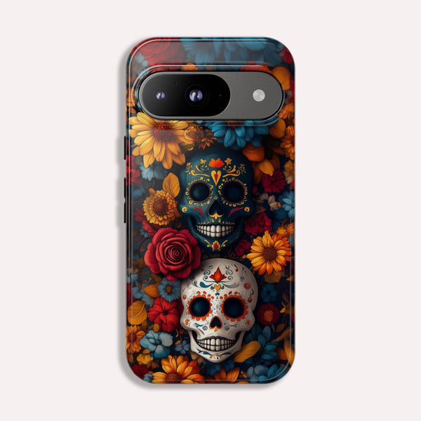 Day of The Dead Phone Flower Phone Case, Sugar Skull - Tough Case For Google Pixel