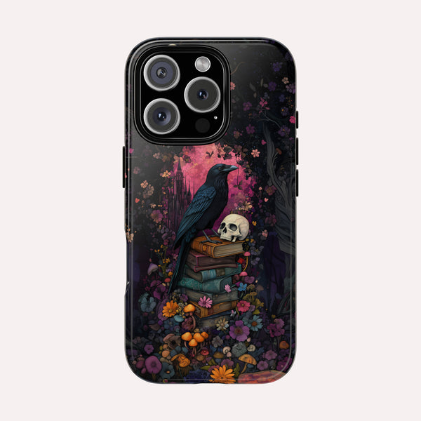 Gothic Black Crow Books and Skulls & Flowers - Tough Case for iPhone