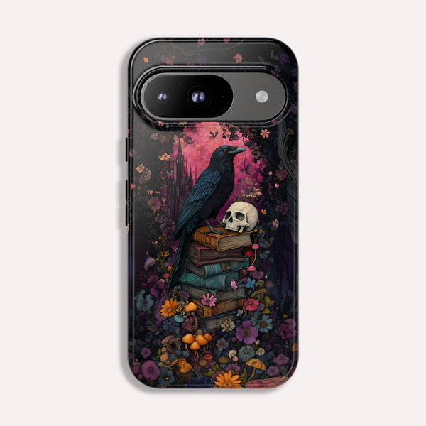 Gothic Black Crow Books and Skulls & Flowers - Tough Case for Google Pixel