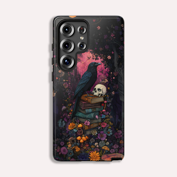 Gothic Black Crow Books and Skulls & Flowers - Tough Case for Samsung Galaxy