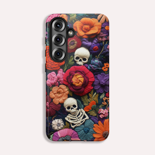 iPhone Phone Case - Embroidered  Flowers And Skulls Unique Gothic Floral Art For Apple iPhone 16 15 14 13 12 11 10 9 8