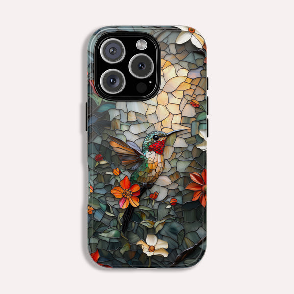 Hummingbird Phone Case, Stained Glass Design - Tough Case for iPhone