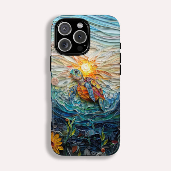 Sea Turtle Phone Case, Paper Quilling Design, Stained Glass Look - Tough Case for iPhone
