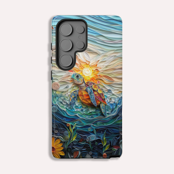 Sea Turtle Phone Case, Paper Quilling Design, Stained Glass Look - Tough Case for Samsung Galaxy