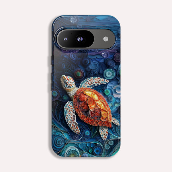 Sea Turtle Phone Case, Paper Quilling Design, Stained Glass Look - Tough Case For Google Pixel