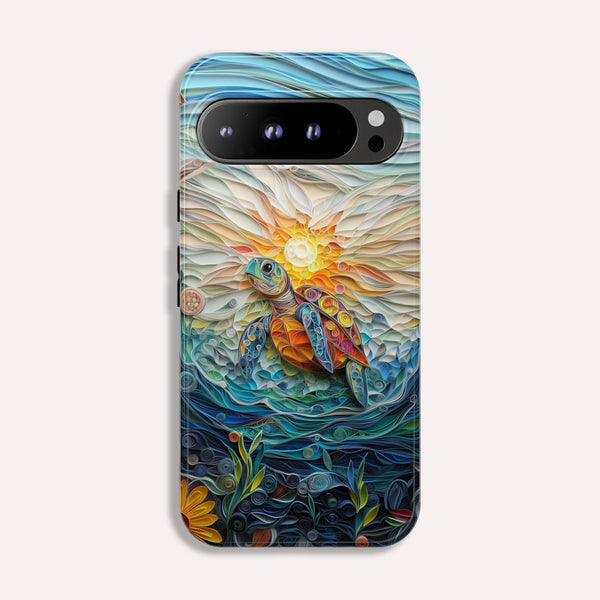 Sea Turtle Phone Case, Paper Quilling Design, Stained Glass Look - Tough Case for Google Pixel