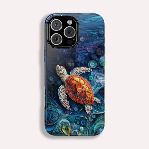 Sea Turtle Phone Case, Paper Quilling Design, Stained Glass Look - Tough Case for iPhone