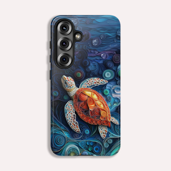 Sea Turtle Phone Case, Paper Quilling Design, Stained Glass Look - Tough Case for Samsung Galaxy